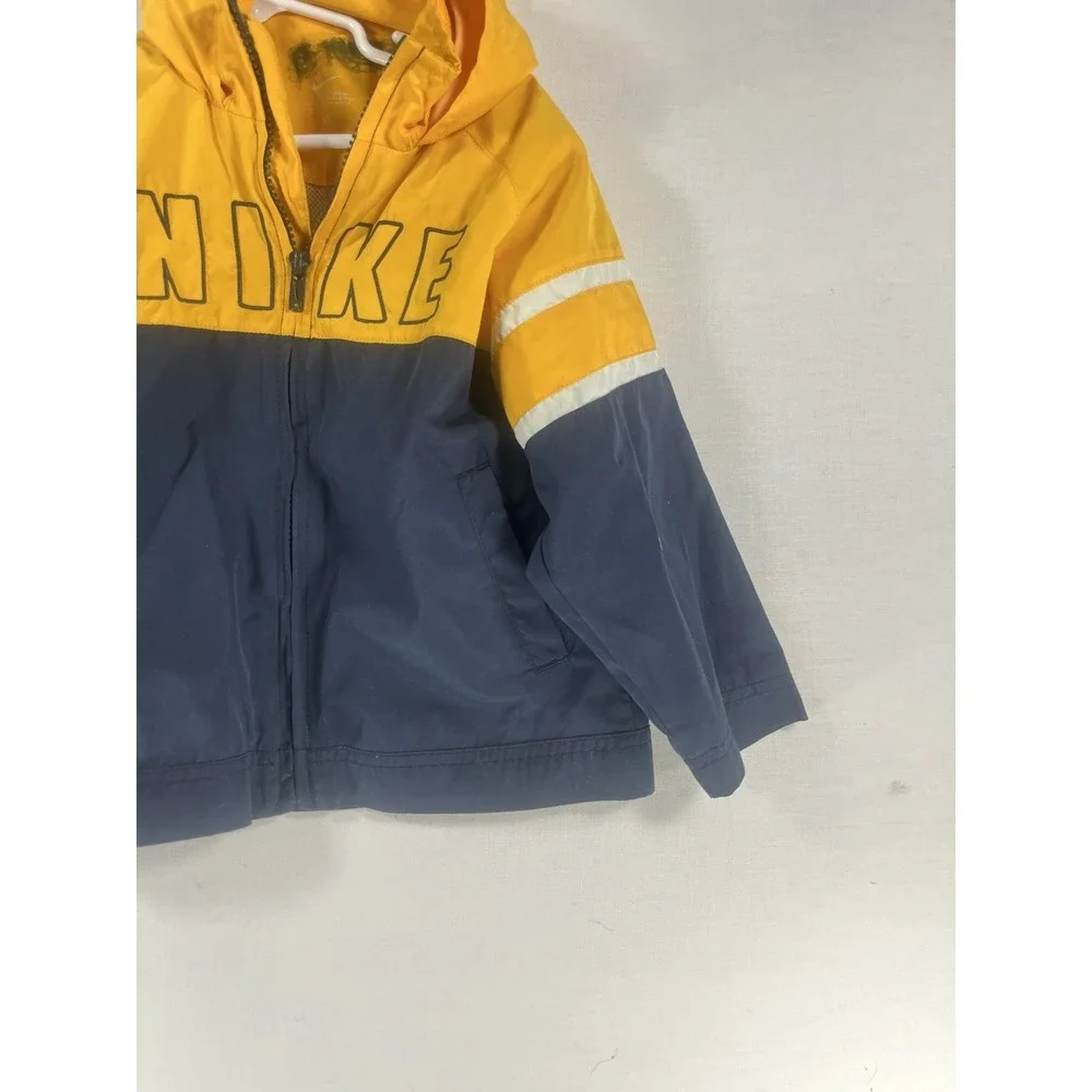 Nike Kids Windbreaker Jacket Size 3T Yellow Blue Hooded Full Zip Retro